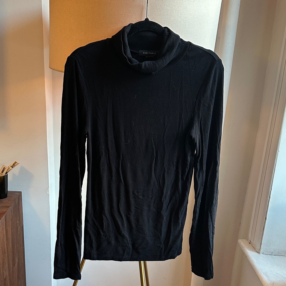 Sanctuary Black Ribbed Turtleneck Top